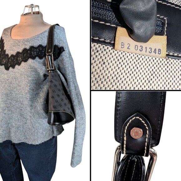 Dooney & Bourke Black Signature Crescent Canvas Leather Y2K Hobo Shoulder Bag - Picture 10 of 10